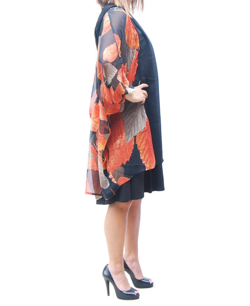Cardigan Kimono Floral Orange Brown Autumn Leaves