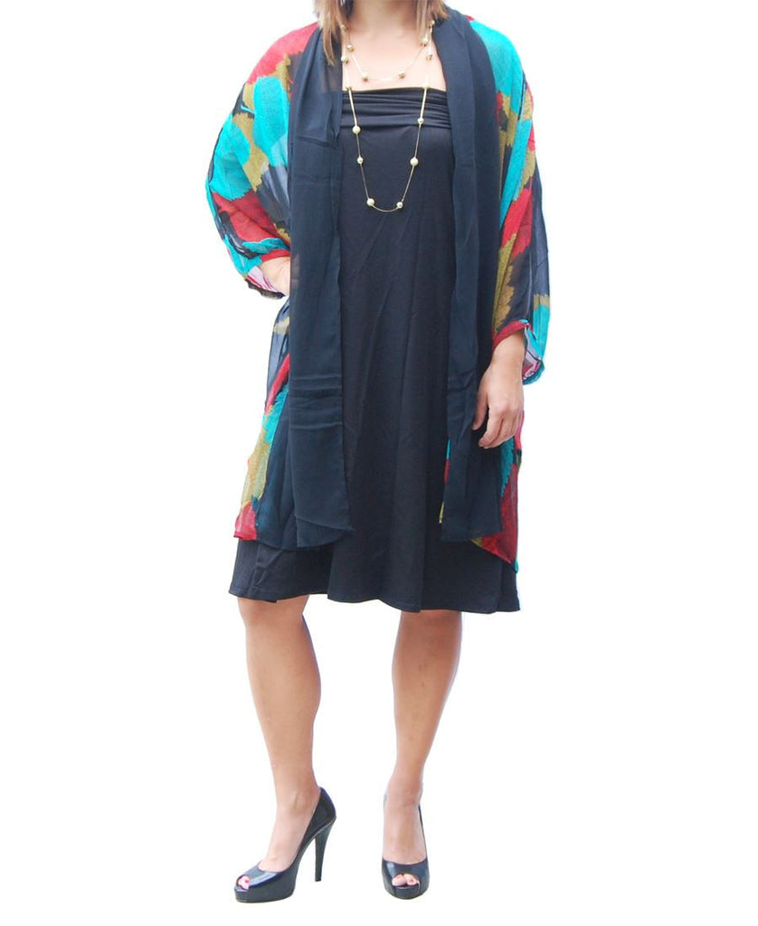 Cardigan Kimono Floral Blue Red Golden Leaves