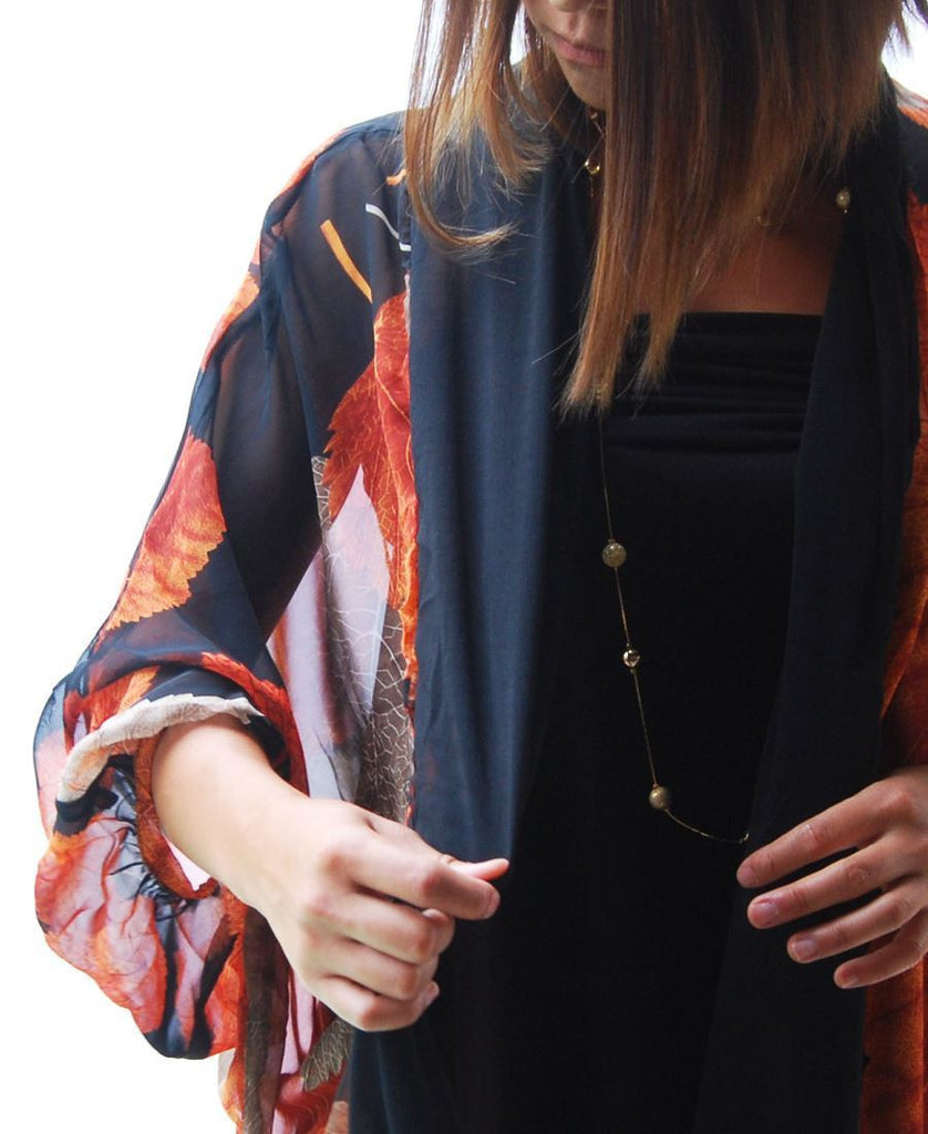 Cardigan Kimono Floral Orange Brown Autumn Leaves