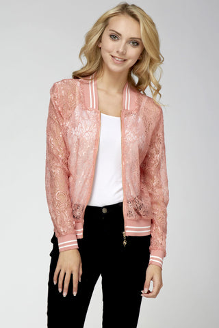 Lace Baseball Jacket Light Pink White