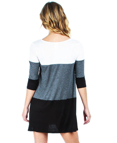 Tunic Top Casual Dress Oversized Round Neck Long Sleeve Charcoal Black White S