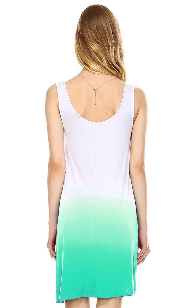 Dip Tie Dye Dress Tank Sleeveless Mini Dresses Seafoam Green White