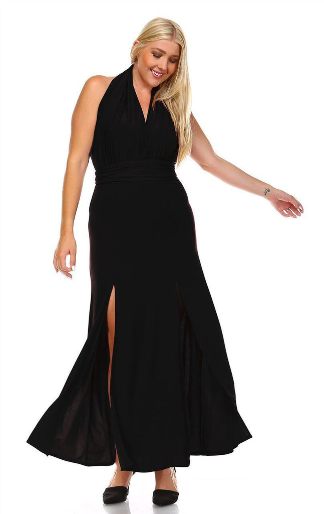 Plus Size Sleeveless Magic Transformer Maxi Dress Black