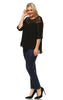 Plus Size Lace Shirt Long Sleeves Floral Square Black