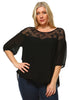 Plus Size Lace Shirt Long Sleeves Floral Square Black