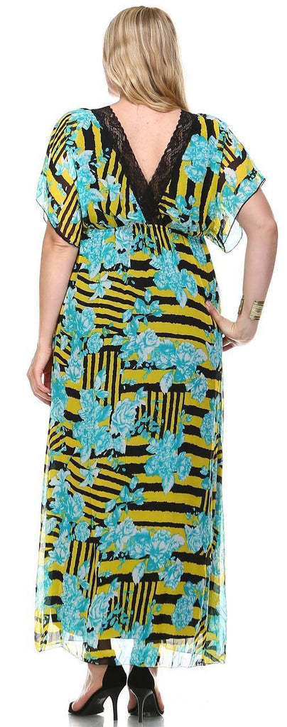 Plus Size Sleeveless Maxi Dress Ruffle Skirt Checkered Yellow Blue