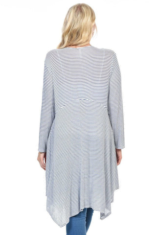 Plus Size Open Drape Flyaway Long Cardigan White Blue