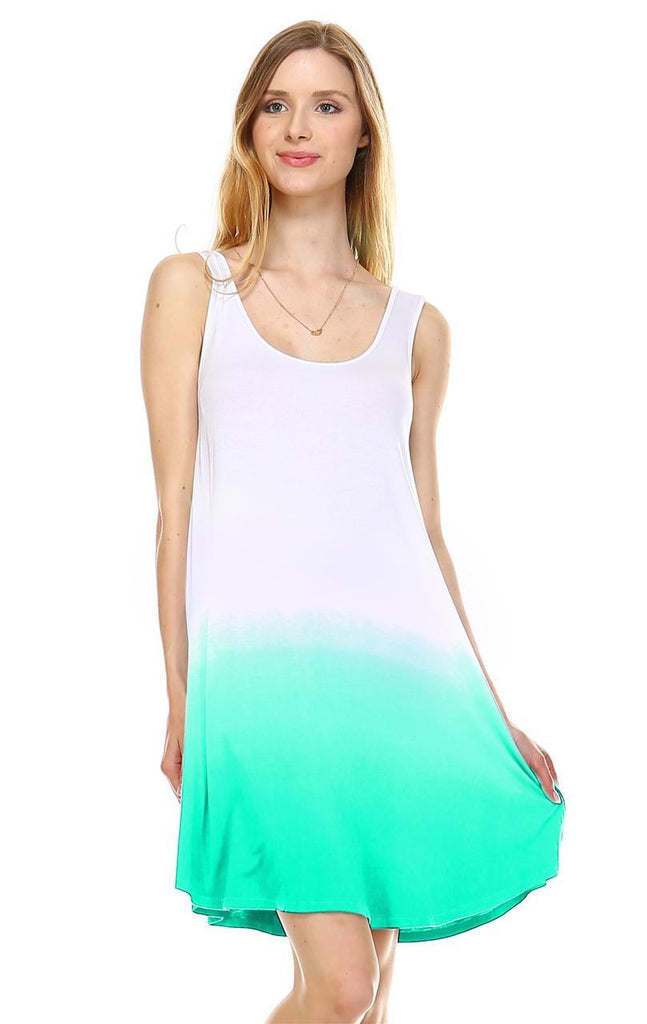 Dip Tie Dye Dress Tank Sleeveless Mini Dresses Seafoam Green White