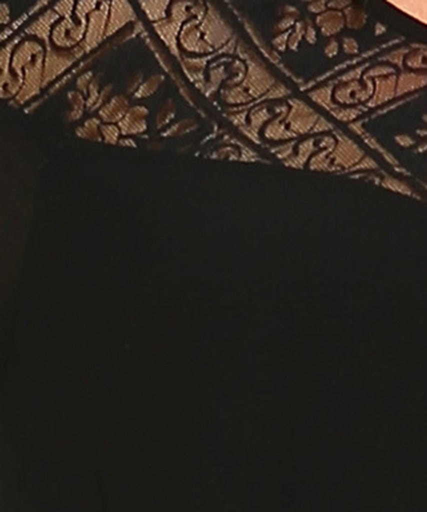 Plus Size Lace Shirt Long Sleeves Floral Square Black