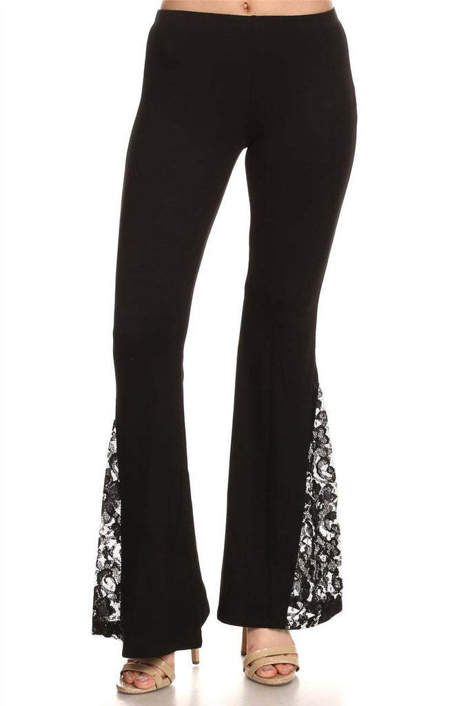 Bell Bottoms Yoga Pants Black Lace Detailed Flare