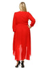 Plus Size Wrap Dress with Sleeve and Belt Red