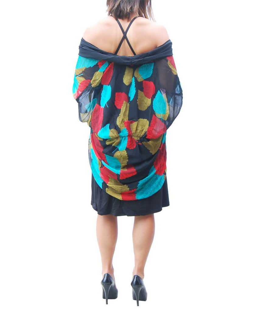 Cardigan Kimono Floral Blue Red Golden Leaves