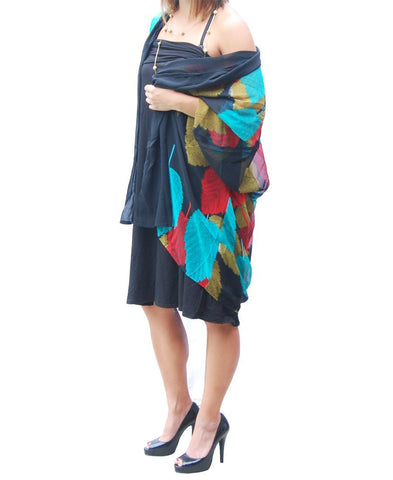 Cardigan Kimono Floral Blue Red Golden Leaves