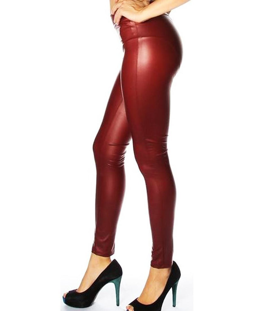 Solid Leggings Faux Leather Burgundy
