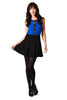 Sleeveless Lace Inset Black Blue Mini Dress