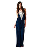 Navy Blue Strapless Maxi Dress with Elegant Crochet Chest Piece