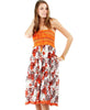 Orange Detailed Strapless Floral Paisley Boho Sun Dress