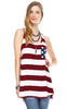 Wine White Striped Chest Pocket Bow Back Tank Top