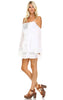 Cold Shoulder Bell Sleeve Shirt Dress Crochet Detail White