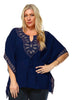 Plus Size Shirt Embroidered Detail String Waist Navy
