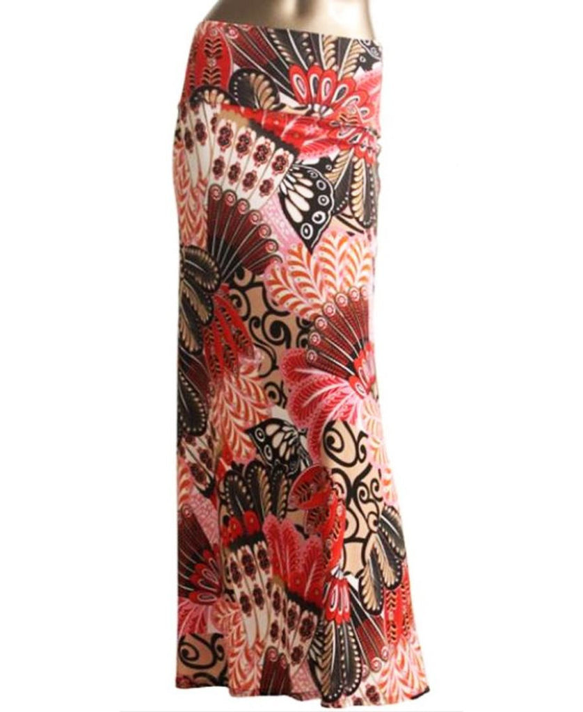Butterfly Colalge Pink Red Foldover Maxi Skirt