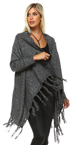 Cowl Aztec Cardigan Tribal Sweater Ponchos Gray Charcoal