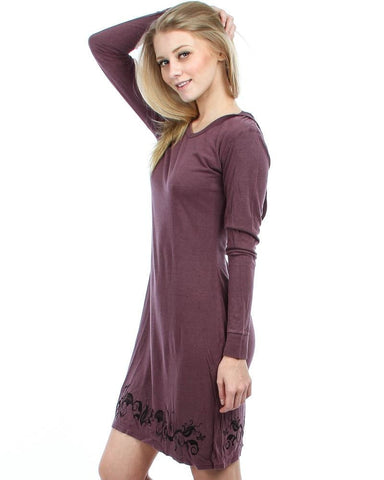 Floral Print Long Sleeve Sweatshirt Mini Dress with Hoodie Mauve