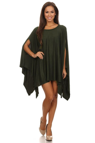 Ponchos Asymmetrical Tunic Top Olive Green One Size