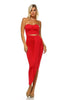 Strapless Bodycon Maxi Club Dress Ruched Detail with Cutout Red