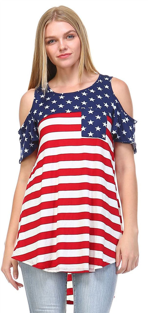 Patriotic Shirt Open Shoulder Navy Star Red Stripes 1