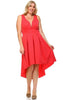 Plus Size Pleated Midi Cocktail Dress with Empire Waist Coral