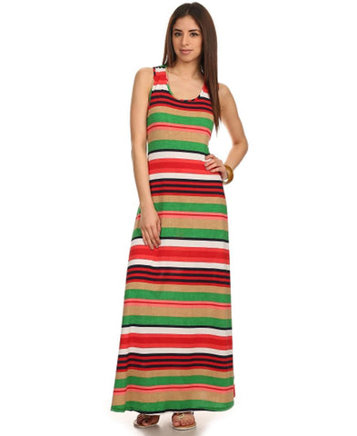 Racerback Maxi Dress Striped Red Green
