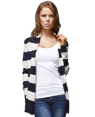 Black Ivory Striped Soft and Cozy Long Sleeve Back Button Cardigan Sweater Jacket