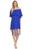 Off Shoulder Hi Low Short Sleeve Resort Dress Royal Blue