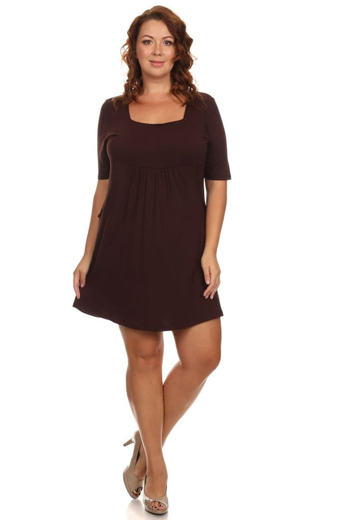 Plus Size Dresses with Sleeves with Pockets Brown