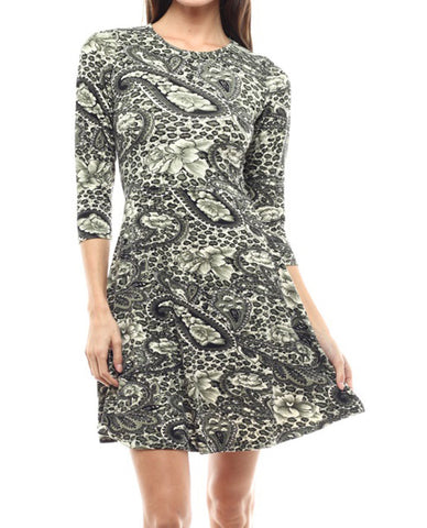 Casual Dress Dress Fit Flare Paisley Olive