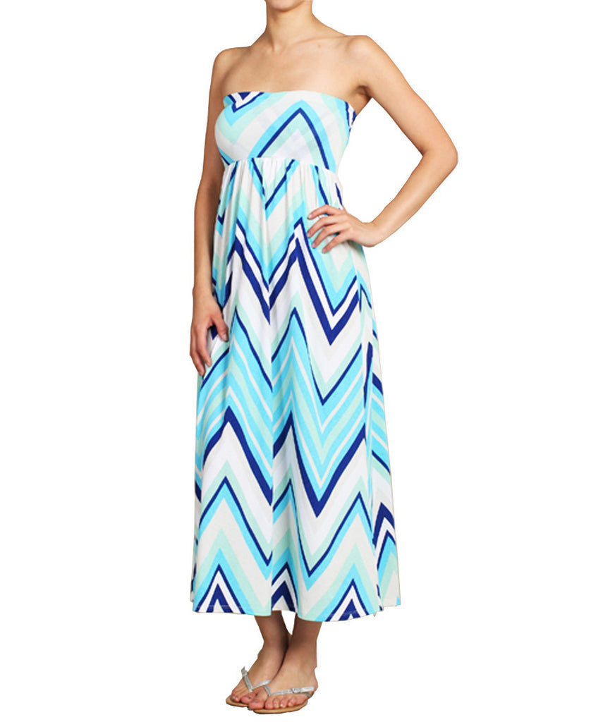Maxi Skirt Convertible Dress Blue Chevron
