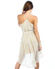Sleeveless Highlow Striped Midi Dress with Belt Mocha White
