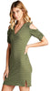 Open Shoulder Ribbed Dress with V Neck Striped Olive