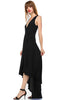 Lycra Sleeveless V-Neck Plunge Belt Hi Low Wrap Dress Black