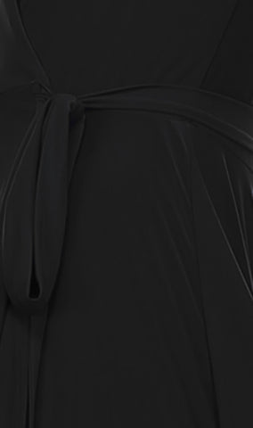 Lycra Sleeveless V-Neck Plunge Belt Hi Low Wrap Dress Black