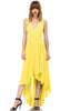 Lycra Sleeveless V-Neck Plunge Belt Hi Low Wrap Dress Yellow