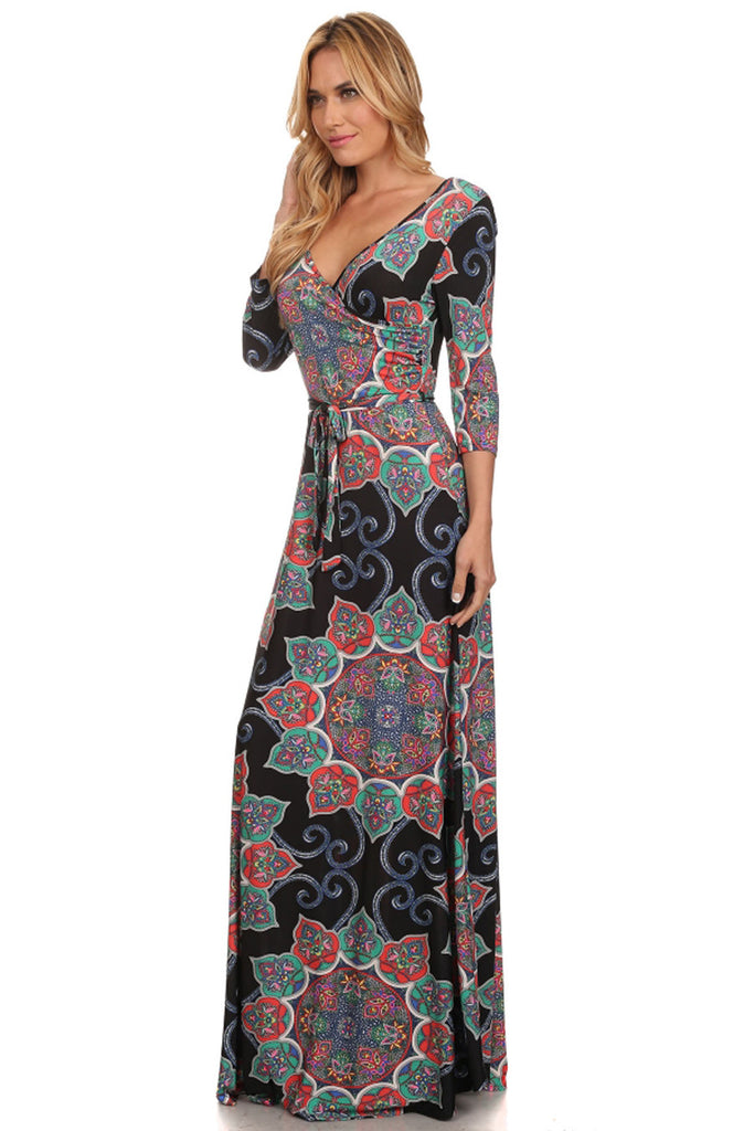 Maxi Dress with Sleeves Crystal Paisley Black