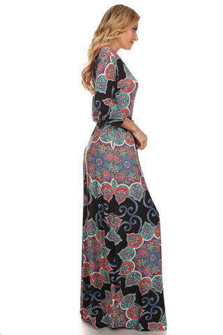 Maxi Dress with Sleeves Crystal Paisley Black