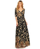 Maxi Dress with Sleeves Elegant Floral Paisley Black Gold
