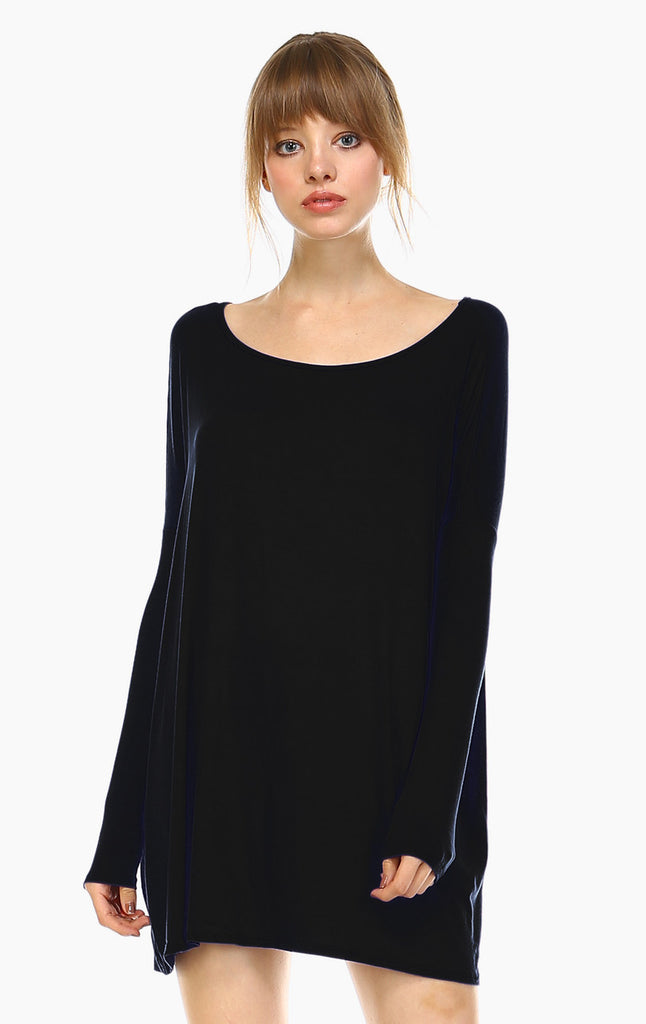 Tunic Top Casual Dress Oversized Round Neck Long Sleeve Black