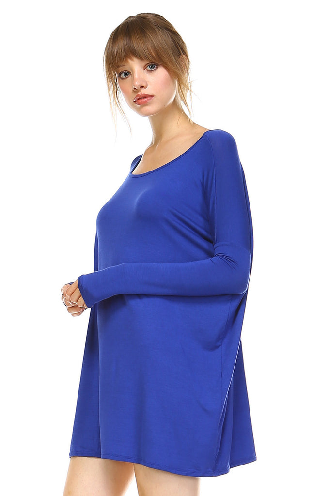 Tunic Top Casual Dress Oversized Round Neck Long Sleeve Royal Blue Small/Medium