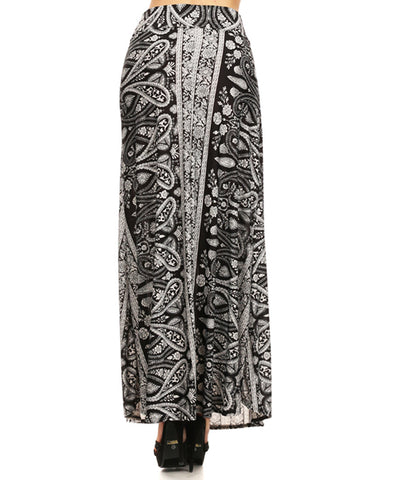 Catalina Paisley Stripes Floral Maxi Skirt Navy Beige