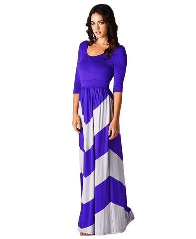 Maxi Dress 3/4 Sleeve Purple Gray