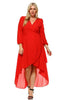Plus Size Wrap Dress with Sleeve and Belt Red